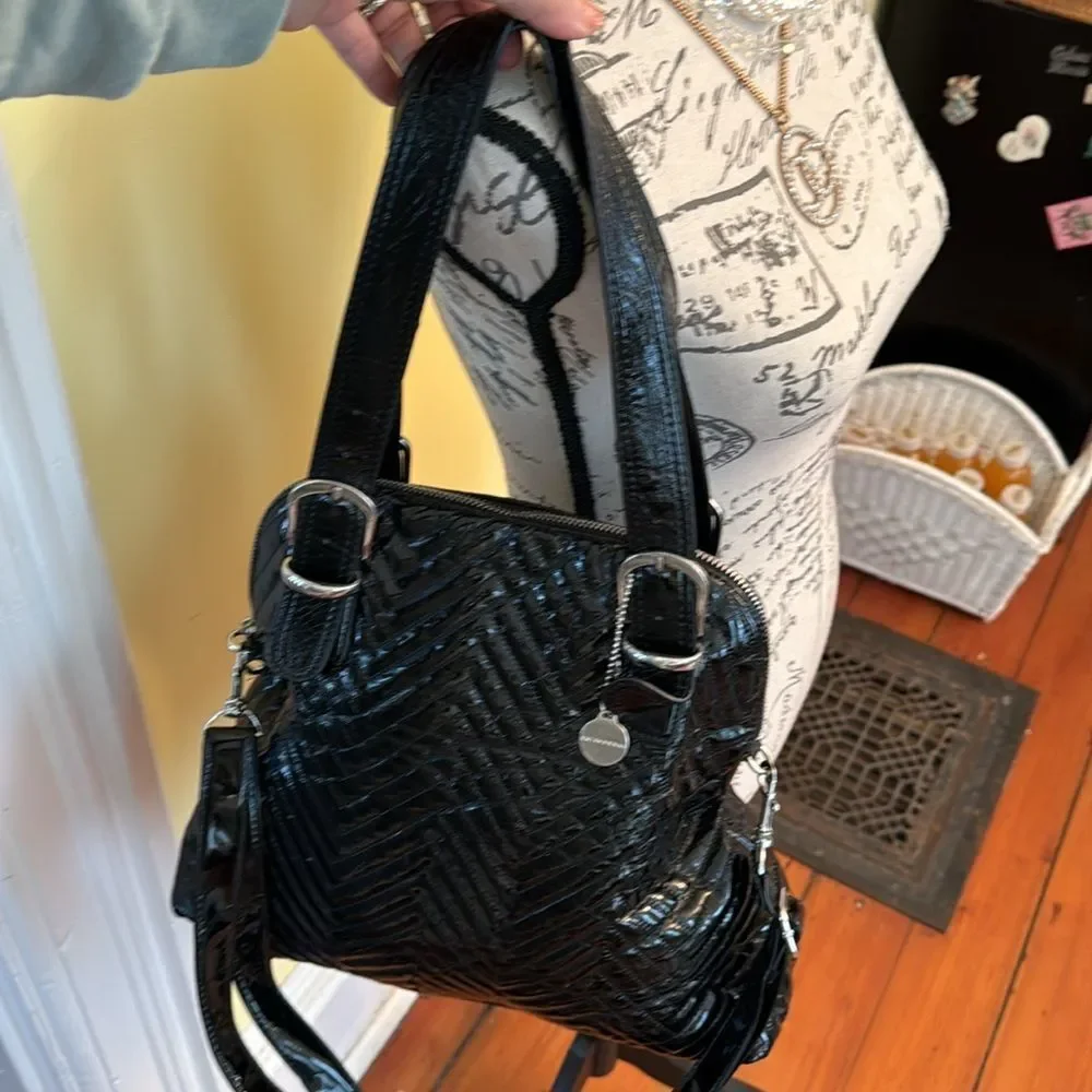 *Big Buddah* Large Quilted Black Patent Shoulder Bag EUC - Picture 3 of 10